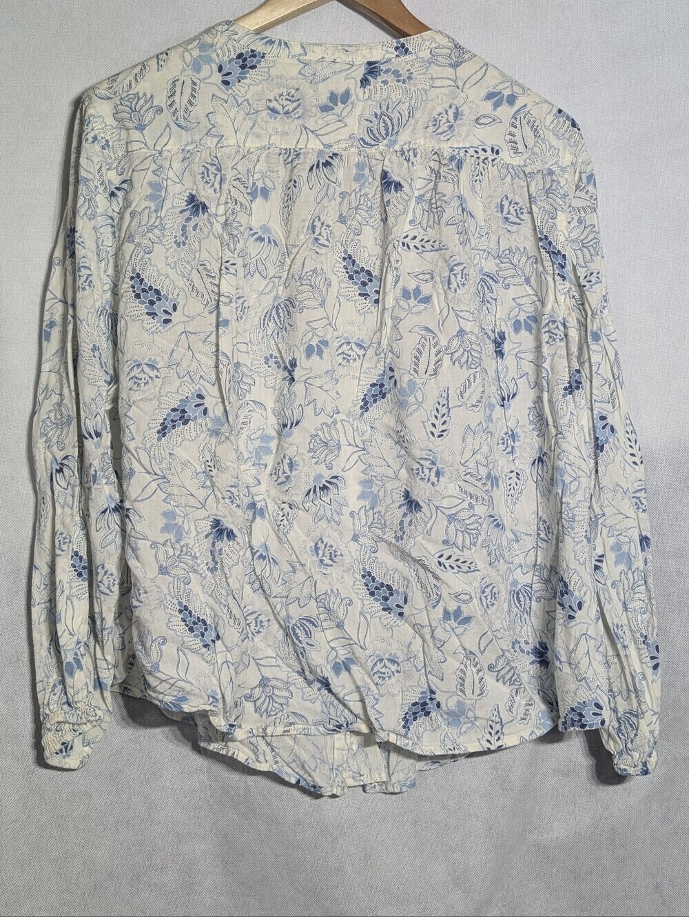 Old Navy Blue White Floral Boho Blouse XL Cotton Rayon Top - Picture 4 of 8